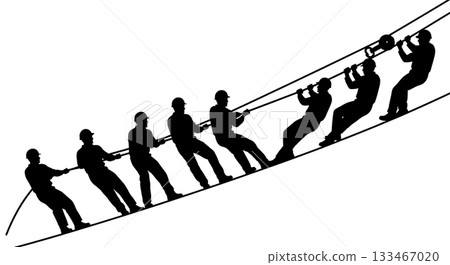 Black Solid Worker Using Pulley Silhouettes Set of Six on White Background Black Solid Worker Using Pulley Silhouettes Set of Six on White Background 133467020
