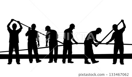 Black Solid Worker Caution Tape Silhouettes Set of Six on White Background 133467062