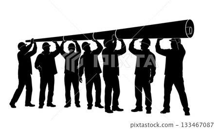 Black Solid Worker Blueprint Telescope Silhouettes Set of Six on White Background Black Solid Worker Blueprint Telescope Silhouettes Set of Six on White Background 133467087