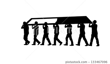 Black Solid Worker Carrying Panel Silhouettes Set of Six on White Background Black Solid Worker Carrying Panel Silhouettes Set of Six on White Background 133467096
