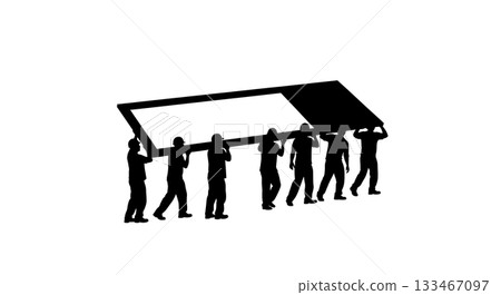 Black Solid Worker Carrying Panel Silhouettes Set of Six on White Background Black Solid Worker Carrying Panel Silhouettes Set of Six on White Background 133467097
