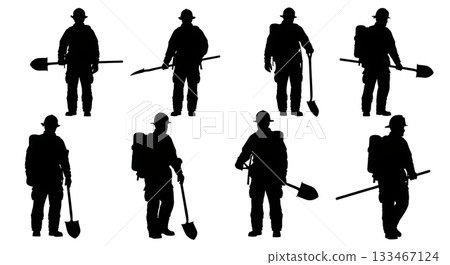 Black Solid Wildland Firefighter Silhouettes Set of Six 133467124