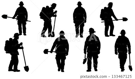 Black Solid Wildland Firefighter Silhouettes Set of Six 133467125