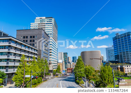 Tokyo: Kudanshita cityscape on a clear day seen from the Yasukuni-dori Tanyasumon intersection 133467264