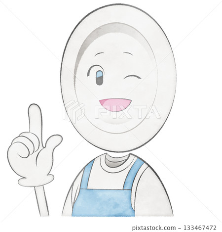 Plate character wearing an apron (pointing and winking brightly) Plate character wearing an apron (pointing and winking brightly) 133467472
