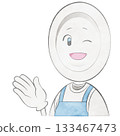 Plate character wearing an apron (pointing with hand and winking brightly) 133467473