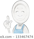 Plate character wearing an apron (pointing and smiling) 133467474