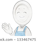 Plate character wearing an apron (pointing with hand and smiling) 133467475