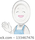 Plate character wearing an apron (pointing with hand, bright smile) 133467476