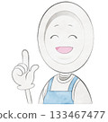 Plate character wearing an apron (pointing, bright smile) 133467477