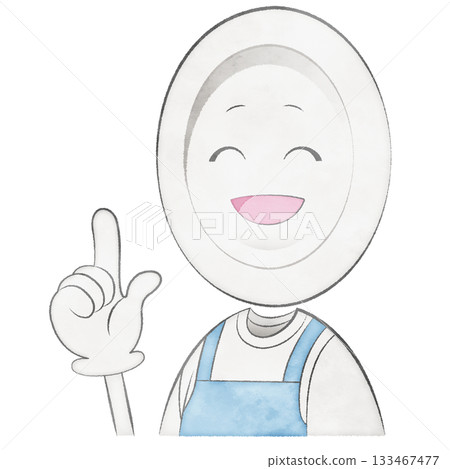 Plate character wearing an apron (pointing, bright smile) Plate character wearing an apron (pointing, bright smile) 133467477