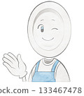 Plate character wearing an apron (pointing with hand/winking) 133467478