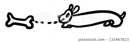 Cute hand drawn outline of puppy chasing bone for kid colouring book, dog cartoon, characters, comic, pet shop, vet, adopt and rescue animal, foster home, shelter, house, home, furniture, park, yard 133467623