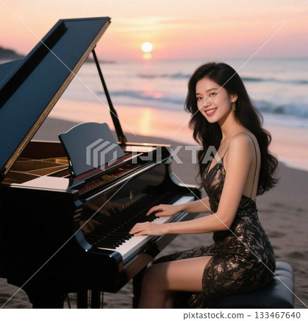 夕陽下彈鋼琴的女子 夕陽下彈鋼琴的女子 133467640