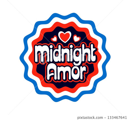 France midnight amour retro Y2K sticker or symbol. France tourism 60s 70s vector label, French flag colors Y2K sticker. European nation culture tag with love hearts and romantic typography text 133467641