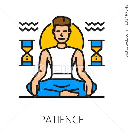 Patience life skill color line icon or label. Human patience ability outline vector symbol, people potential icon. Personality life skill line pictogram with meditating in lotus pose man character 133467646