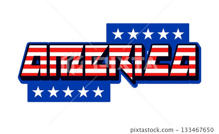 America vintage Y2K sticker or symbol. American nation travel souvenir vintage vector tag, USA flag color Y2K label. United States of America patriotic patch with stars and stripes abstract typography America vintage Y2K sticker or symbol. American nation travel souvenir vintage vector tag, USA flag color Y2K label. United States of America patriotic patch with stars and stripes abstract typography 133467650