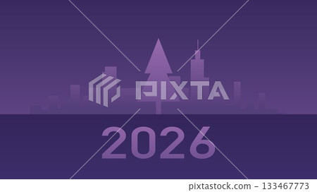 Purple 2026 Cityscape with Stylized Tree Art 133467773