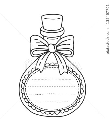 Magic potion flask with bow kids memo note frame. Child schedule outline vector frame, kids planner checklist template. Scrapbook diary, memo note coloring page with glass bottle, cork and ribbon bow Magic potion flask with bow kids memo note frame. Child schedule outline vector frame, kids planner checklist template. Scrapbook diary, memo note coloring page with glass bottle, cork and ribbon bow 133467791