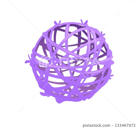 Decorative lavender vector wicker ball with thin intertwined twigs arranged in random crisscross pattern. Cosmetics packaging, interior decoration, home decor, aromatherapy wicker ball made of rattan 133467872