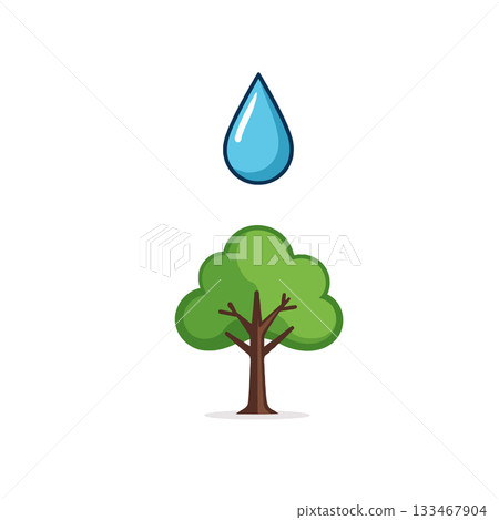 Illustrative depiction showing a drop of water nourishing a tree symbolizing ecological balance 133467904