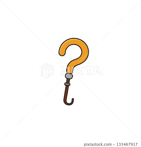 Illustration of a whimsical question mark resembling a walking stick suggesting curiosity and 133467917