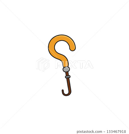 Whimsical illustration of a cane resembling a question mark conveys abstract curiosity and 133467918