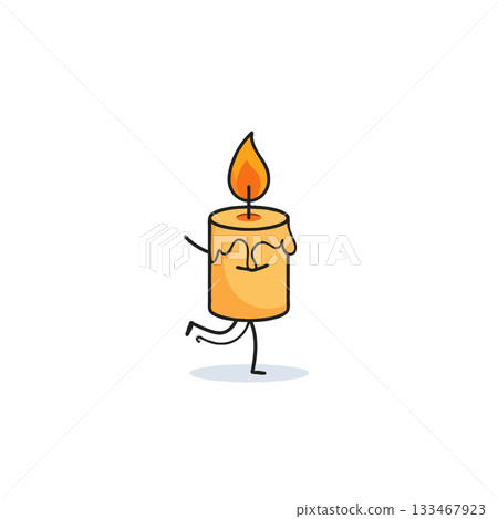 Animated candle character on a joyful run spreading light and warmth representing cheerful mood 133467923