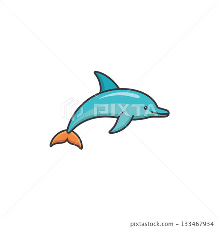 Playful aquatic mammal, cartoon dolphin illustration against white backdrop, cute underwater Playful aquatic mammal, cartoon dolphin illustration against white backdrop, cute underwater 133467934