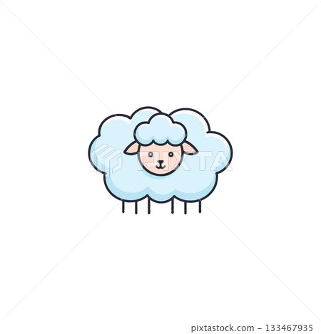 A digitally illustrated cute fluffy sheep creating a whimsical design on a white background A digitally illustrated cute fluffy sheep creating a whimsical design on a white background 133467935