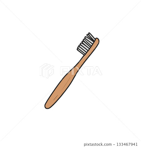 Wooden toothbrush illustration displaying hygiene, sustainable materials for everyday personal 133467941