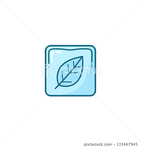 Conceptual representation of organic freshness with a single leaf encased within a rounded square Conceptual representation of organic freshness with a single leaf encased within a rounded square 133467945