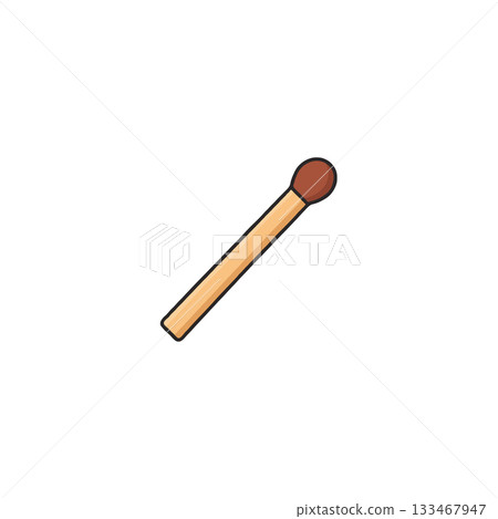 An isolated view of a wooden matchstick with a brown head resting on white space ideal for designs 133467947
