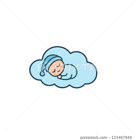 Dreamy slumber of a baby resting peacefully on a fluffy cloud illustration creating calming 133467948