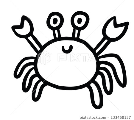 Hand drawn crab outline for kid colouring book, sea life, under the sea, aquarium, ocean, post card, animals, zoo, souvenir shop, cartoon character, comic, mascot, plush toy, kid doll, sticker, sketch 133468137