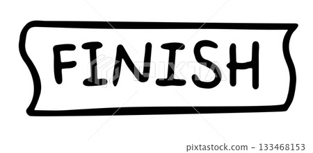 Hand drawn outline of FINISH letters for running competition, marathon, race, human, people, diet, exercise, sport, activity, healthy lifestyle, hobbies, leisure, campaign badge, sticker, font 133468153