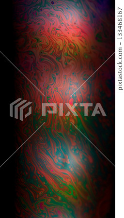 Defocused psychedelic texture. Color ink. Pink purple green neon chemical bubbles floating on abstract creative acrylic art dark black background. 133468167