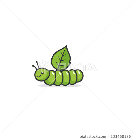 Cute green caterpillar character with a leaf wing ready to explore the natural world and fresh Cute green caterpillar character with a leaf wing ready to explore the natural world and fresh 133468186