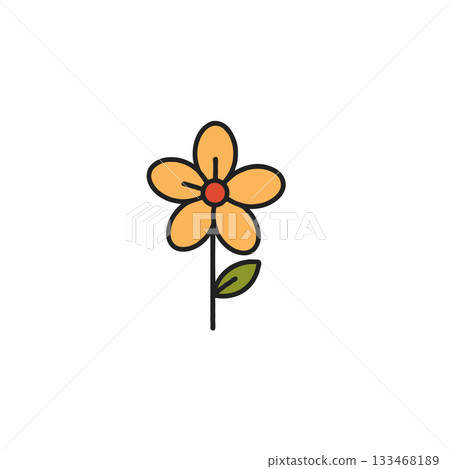 Charming minimalistic botanical illustration featuring a solitary yellow flower, symbolising Charming minimalistic botanical illustration featuring a solitary yellow flower, symbolising 133468189