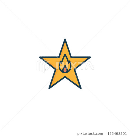Conceptual icon showcasing a yellow star symbol with an intriguing flame element design providing Conceptual icon showcasing a yellow star symbol with an intriguing flame element design providing 133468201