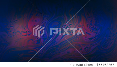 Blur light fluid. Gasoline emulsion. Blue purple pink color ink bubble flowing texture floating on abstract creative neon art background. 133468267