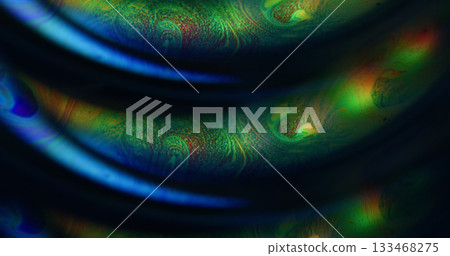 Defocused psychedelic fluid. Oil abstraction. Orange green neon colorful bubble ink curve water texture floating on acrylic art background. Defocused psychedelic fluid. Oil abstraction. Orange green neon colorful bubble ink curve water texture floating on acrylic art background. 133468275