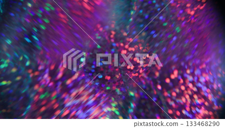 Blur disco leak. Gradient reflection. Bokeh colorful glimmer mix neon flare in faceted glass prism. Abstract luminosity purple blue green background. 133468290