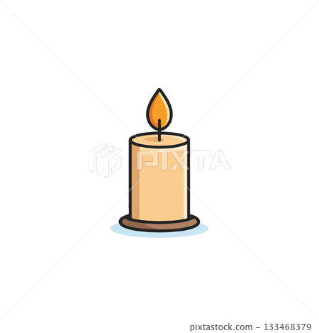 Minimalist candle illustration casting a soft illumination providing a serene atmosphere evoking Minimalist candle illustration casting a soft illumination providing a serene atmosphere evoking 133468379