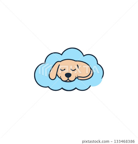 Dreamy canine slumber illustration featuring a dog peacefully resting within a whimsical blue Dreamy canine slumber illustration featuring a dog peacefully resting within a whimsical blue 133468386