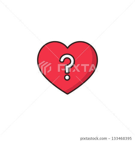 Conceptual red heart with question mark illustrating love doubts or uncertainties and relationship 133468395