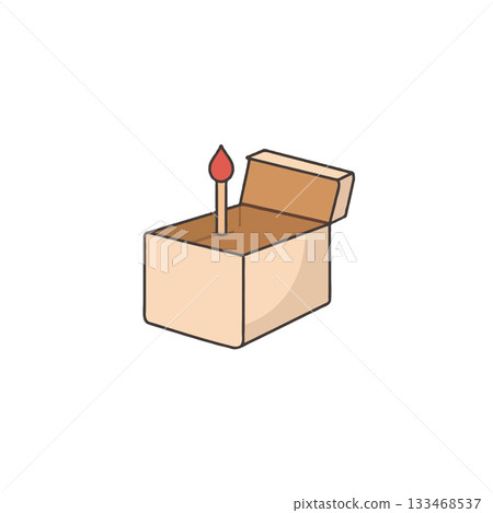 Stylized image depicting a matchbox with one lit match sticking out suggesting ignition 133468537