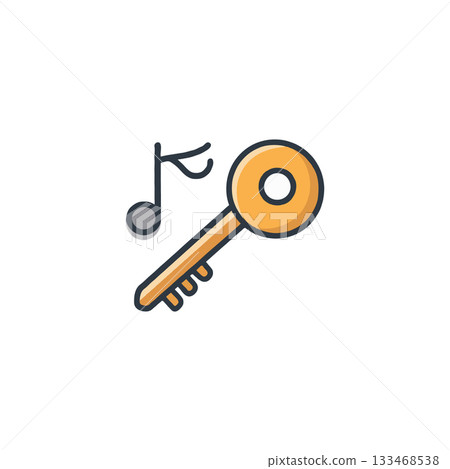 Harmonious access: Musical note intertwines with unlocking potential through a symbolic key Harmonious access: Musical note intertwines with unlocking potential through a symbolic key 133468538
