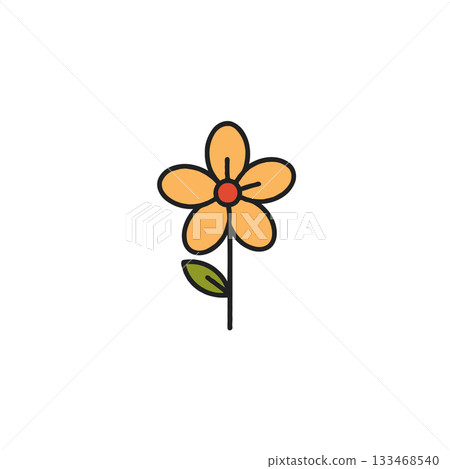 Illustrative single bloom on a slender stem conveying simplistic joy, a stylized botanical 133468540