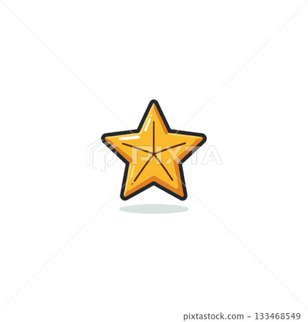 Illustrative golden star with bold black outline isolated on white background for kids learning 133468549
